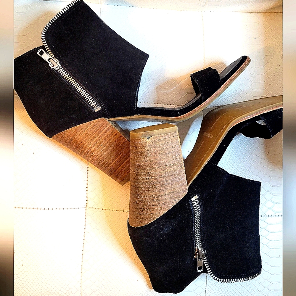 Stylish Open Toe Block Heel Suede Bootie Zipper A… - image 7